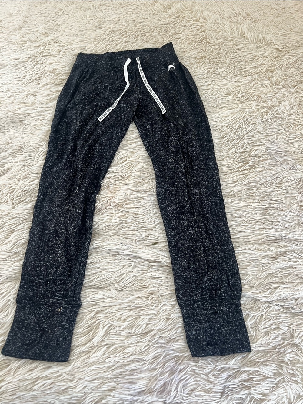 PINK Victoria's Secret Black Marled Jogger Pants with White Drawstring